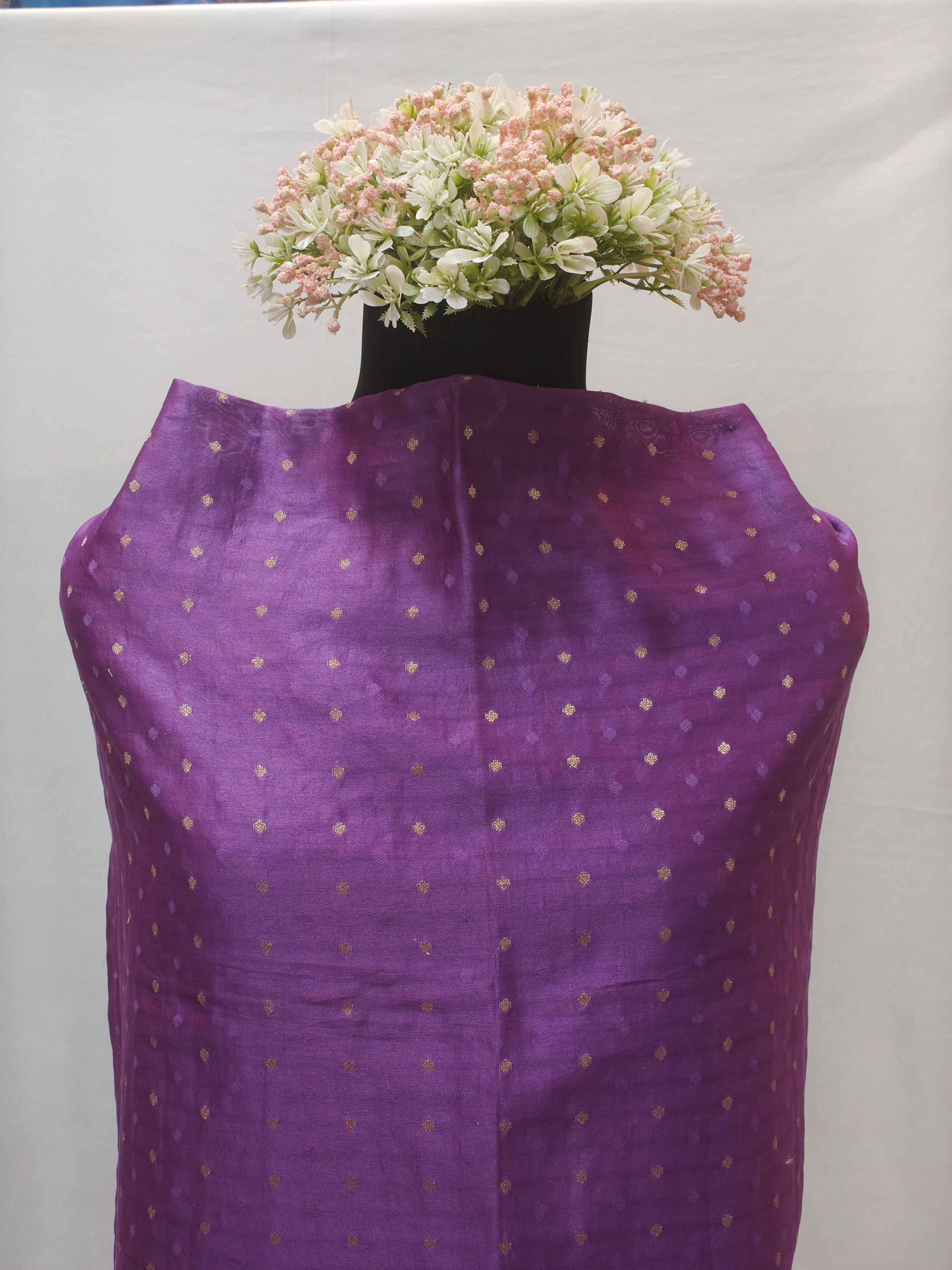 Hand-painted Madhubani with Bandhani - Unstitched Suit Set on Chanderi - Purple